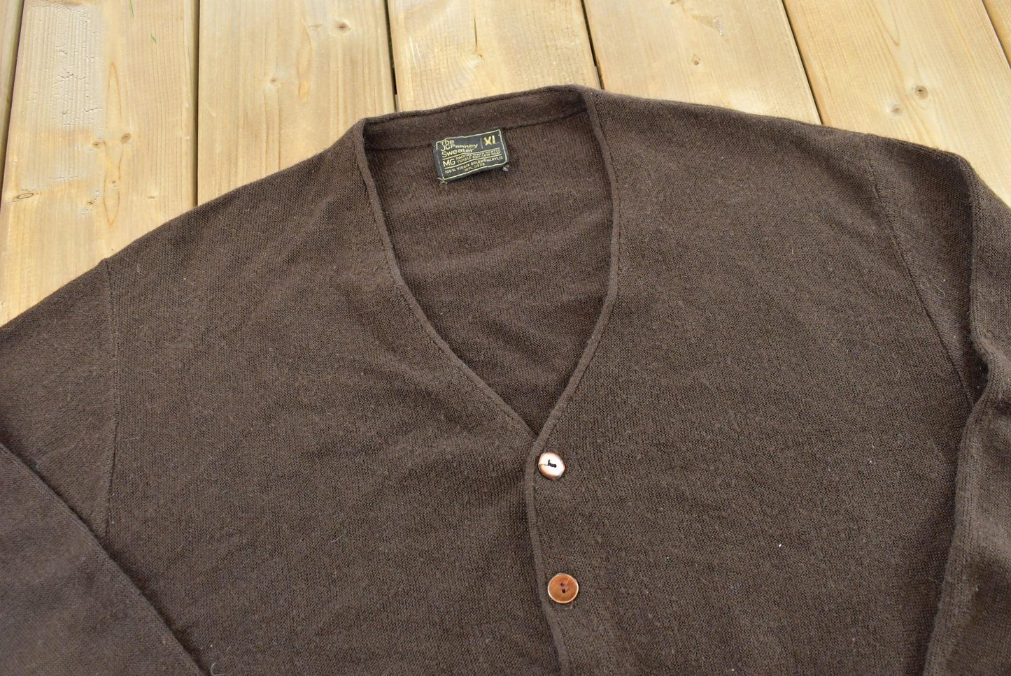 Vintage 1980s JC Penney Acrylic Knit Brown Cardigan Men's M