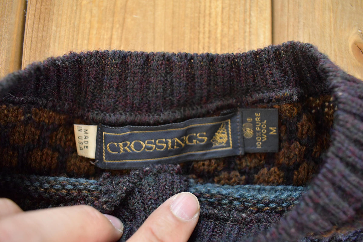 Vintage 1990s Crossings Striped Knitted Henley Sweater Men's L