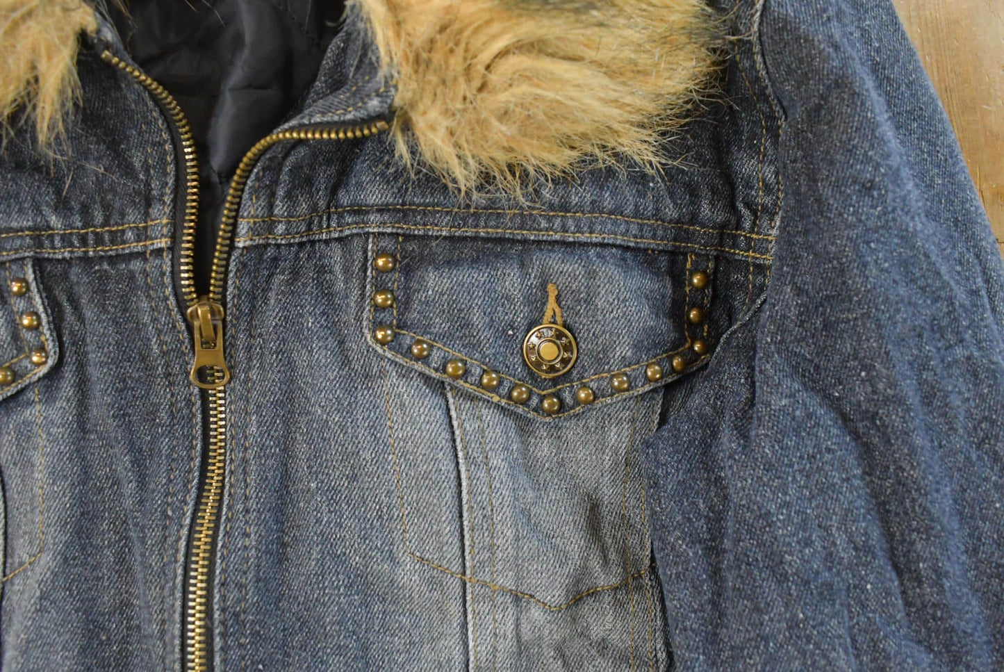Vintage 2000s Faded Glory Faux Fur Denim Trucker Jacket Youth L