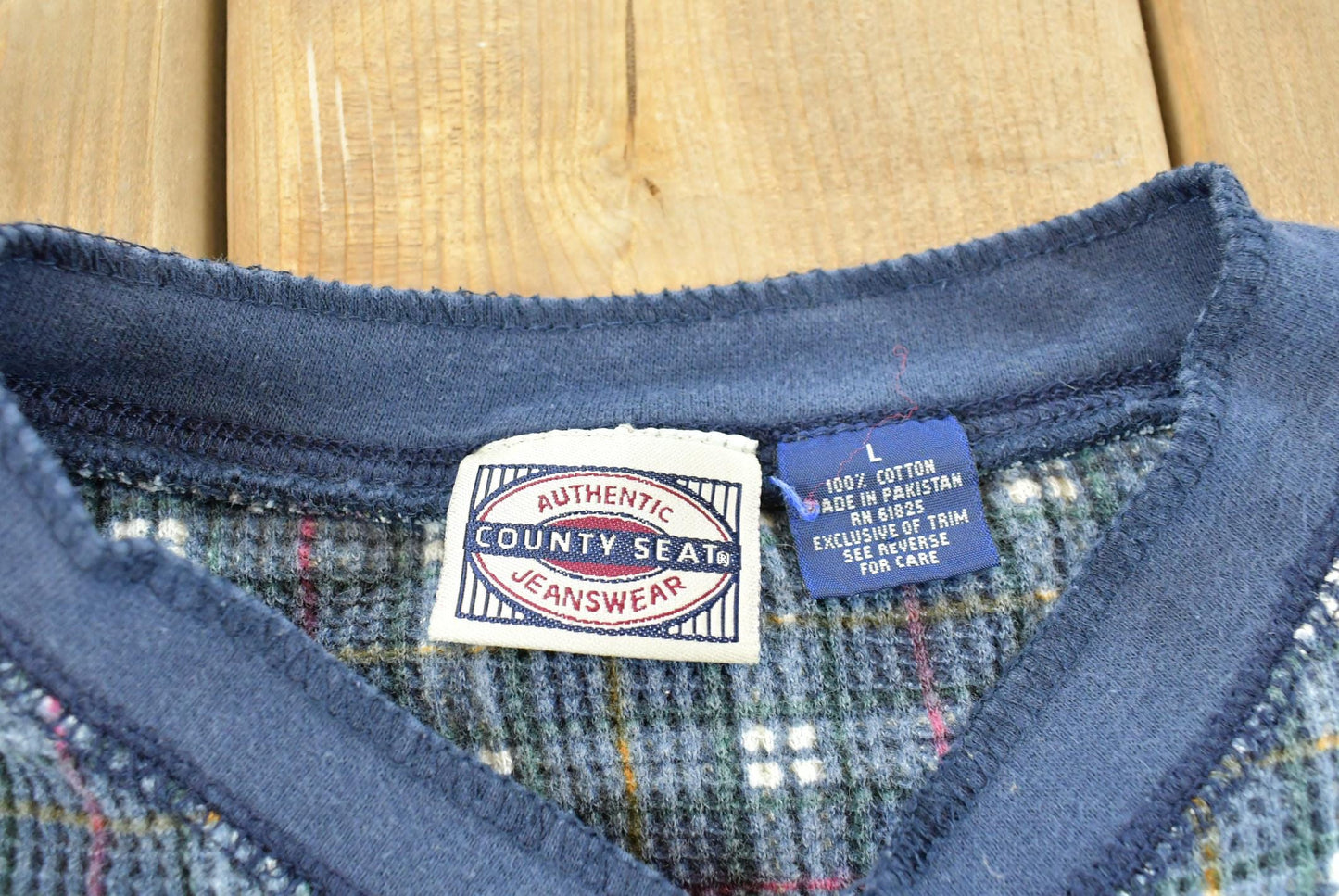 Vintage 1990s Plaid Henley Long Sleeve Thermal Shirt Men's L