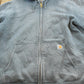Vintage 1990s Faded Carhartt Full Zip Quilted Lined Hoodie Jacket Sweatshirt Men's XL / 90s Workwear / Heavyweight / Rain Defender
