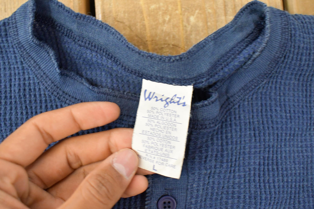 Vintage 1980s Wrights Thermal Waffle Henley Shirt Men's Large