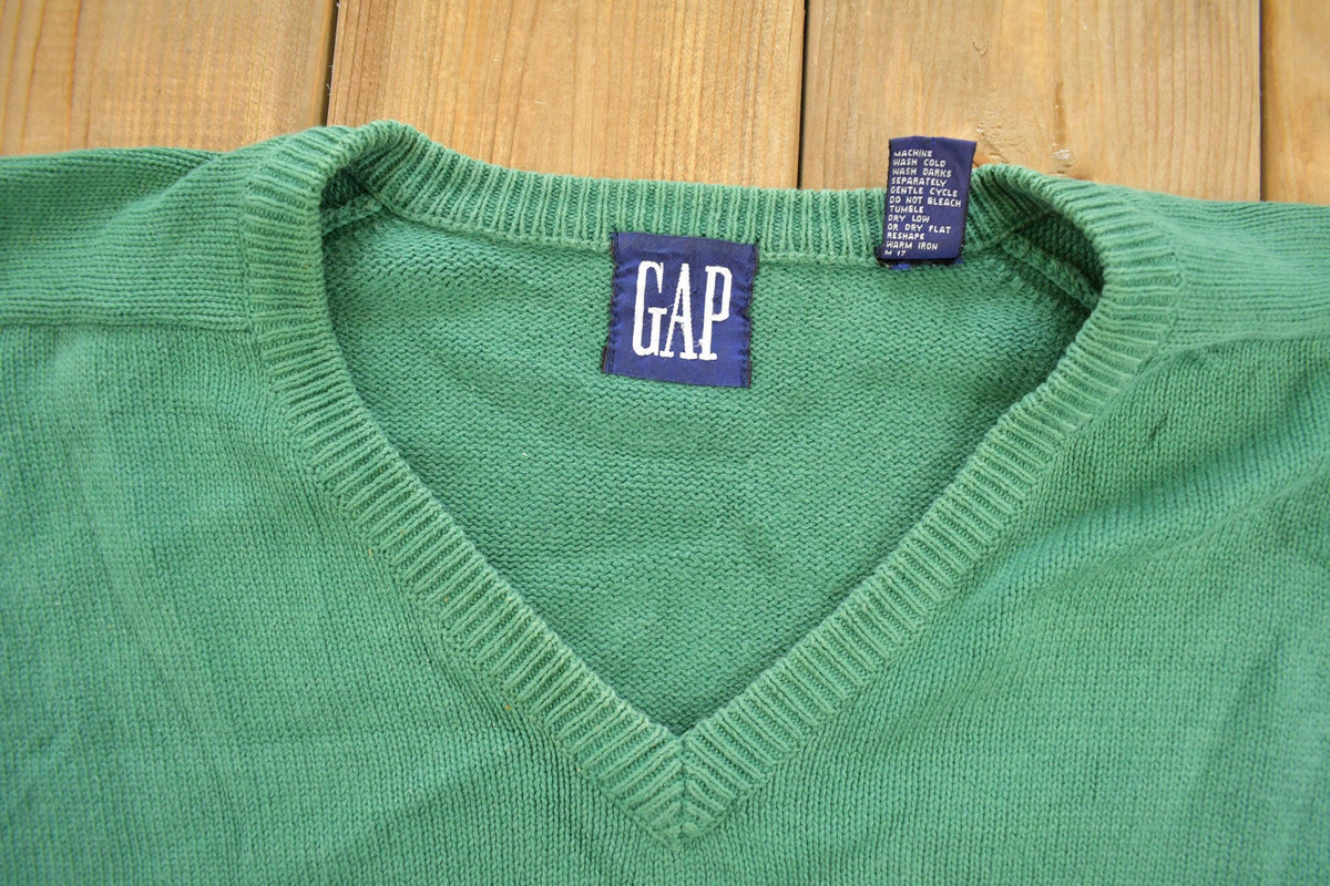 Vintage 1990s Gap Blank Green Knit V-Neck Sweater Men's XL