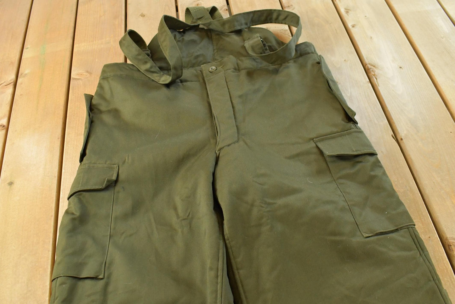 Vintage 1990s Military Olive Green Insulated Bib Cargo Overalls Men's 40 x 28.5