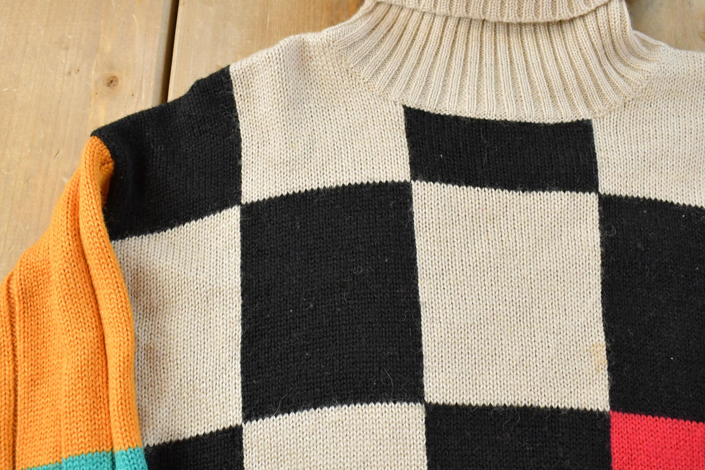 Vintage 1990s Together Checkered Turtle Neck Knit Sweater Womens S