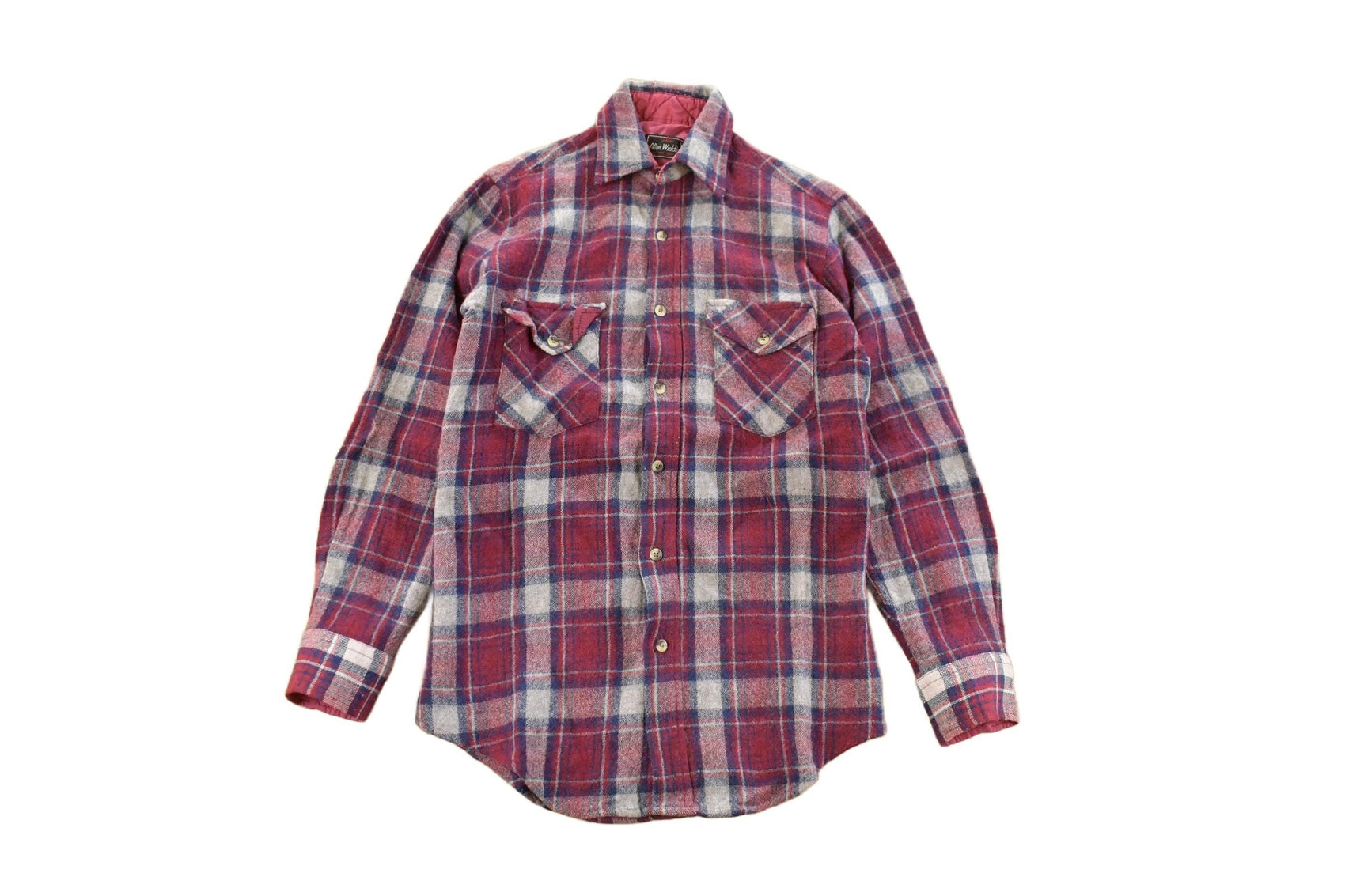 Vintage 1980s Allen Wickfield Plaid Wool Flannel Button Up Shirt Men's Small