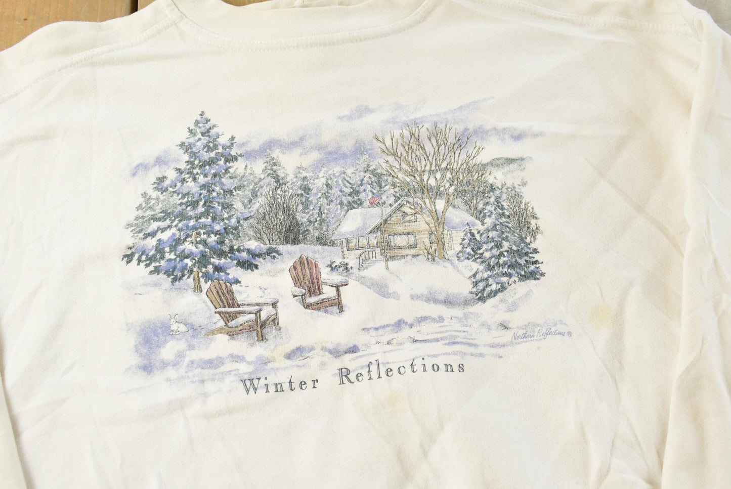 Vintage 1990s Northern Reflections Winter Cabin Graphic Crewneck Sweater Adult L Men's Large