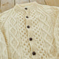 Vintage 1980s Alana Wool Cable Knit Button Up Cardigan Sweater Women's S