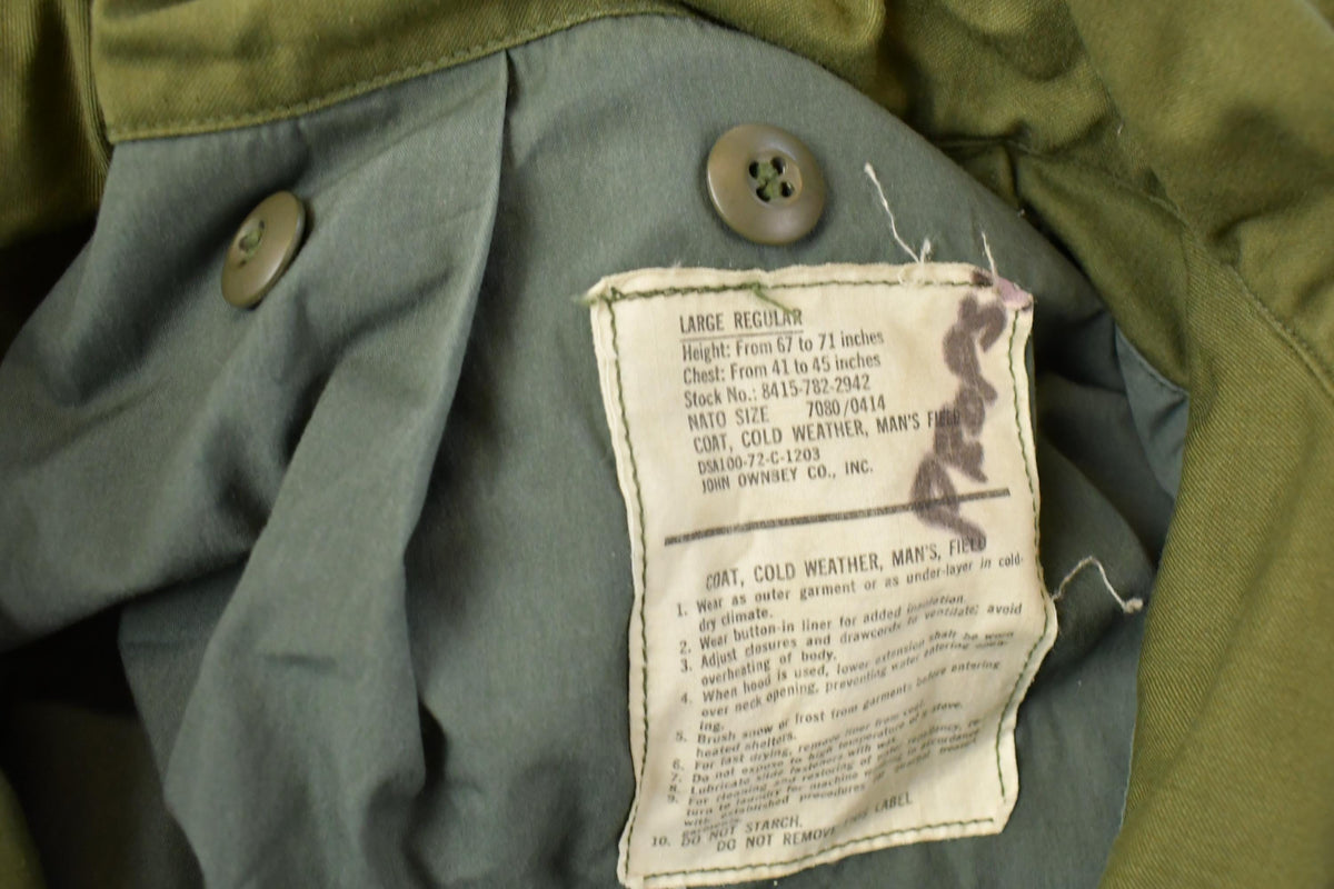 Vintage 1970s M-65 Military Cold Weather Field Coat Men's Large