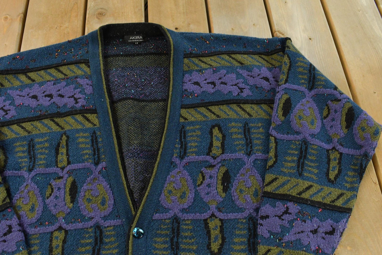 Vintage 1980s Akira Abstract Knit Cardigan Sweater Men's L