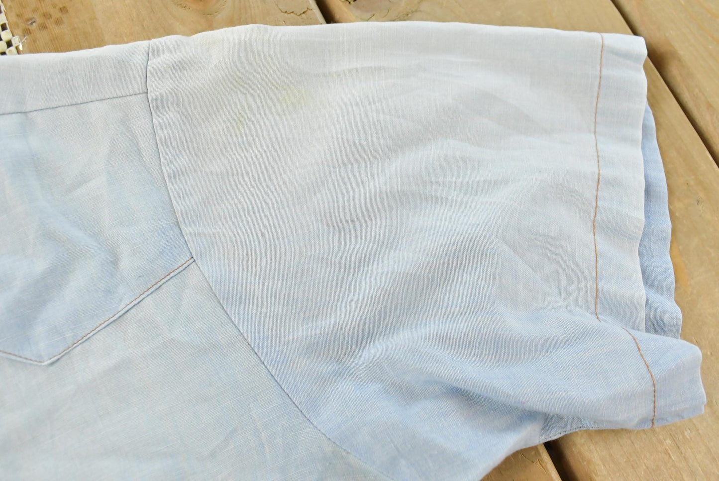 Vintage 1980s Wrangler Denim South Western Style Pearl Snap Button Up Chambray Short Sleeve Shirt Mens M