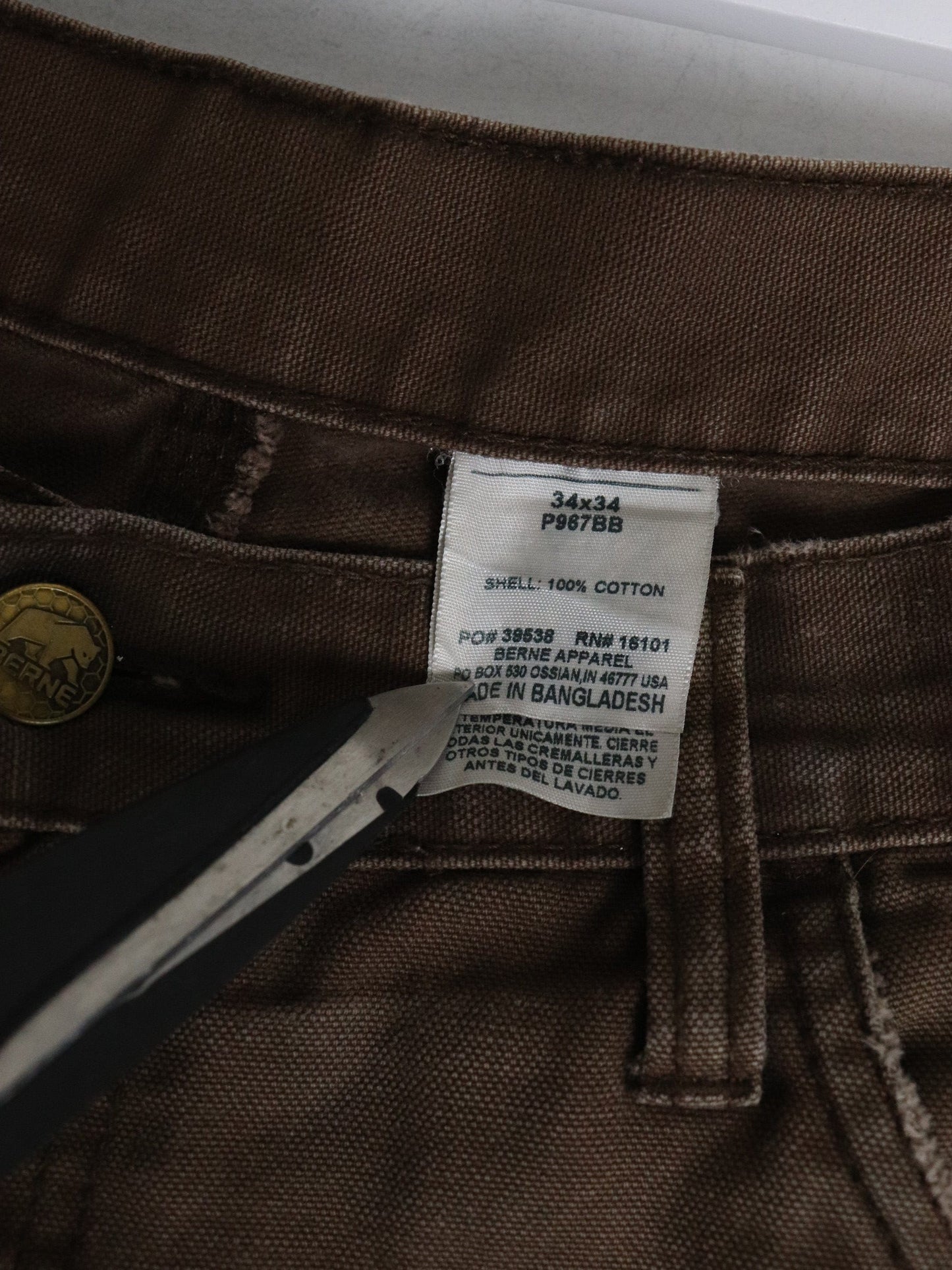 Berne Pants Mens 34 x 34 Brown Work Wear