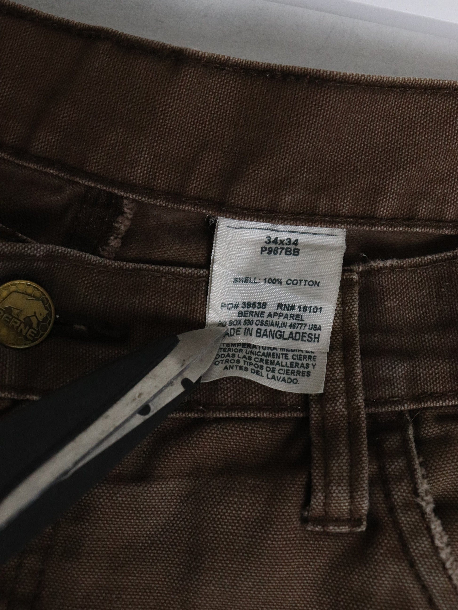 Berne Pants Mens 34 x 34 Brown Work Wear