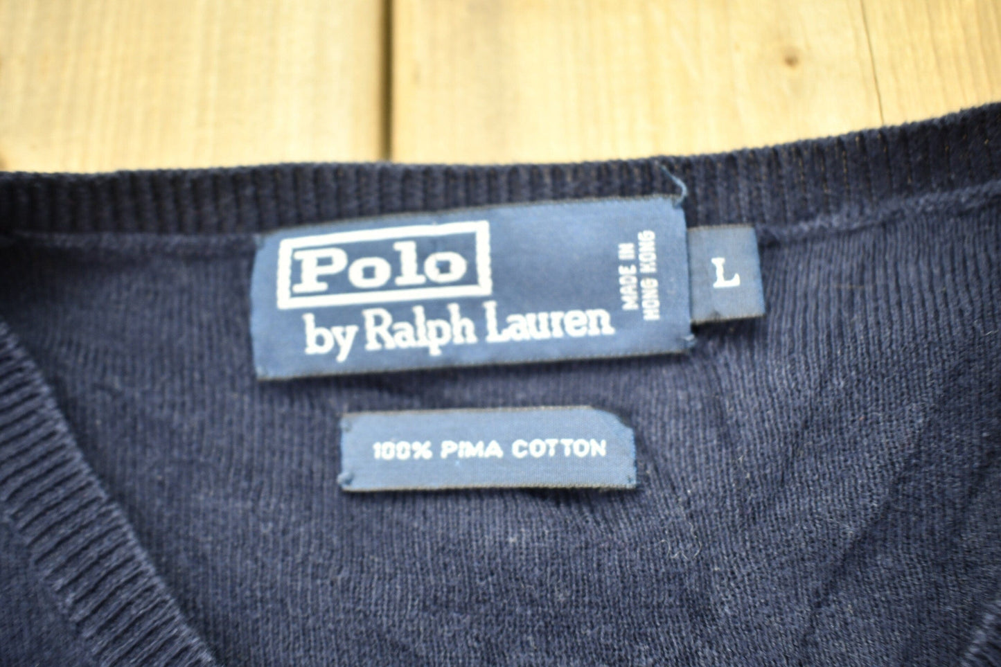 Vintage 1990s Polo Ralph Lauren Navy Blue V-neck Knit Sweatshirt Men's Medium