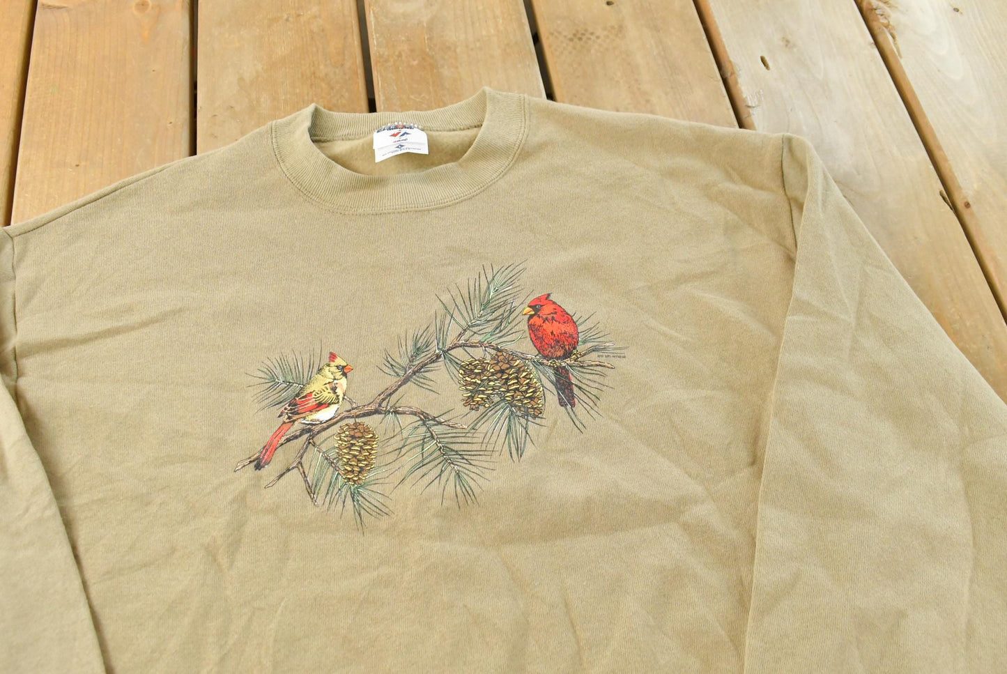 Vintage 1990s Cardinal Bird Graphic Cute Crewneck Sweatshirt Men's L