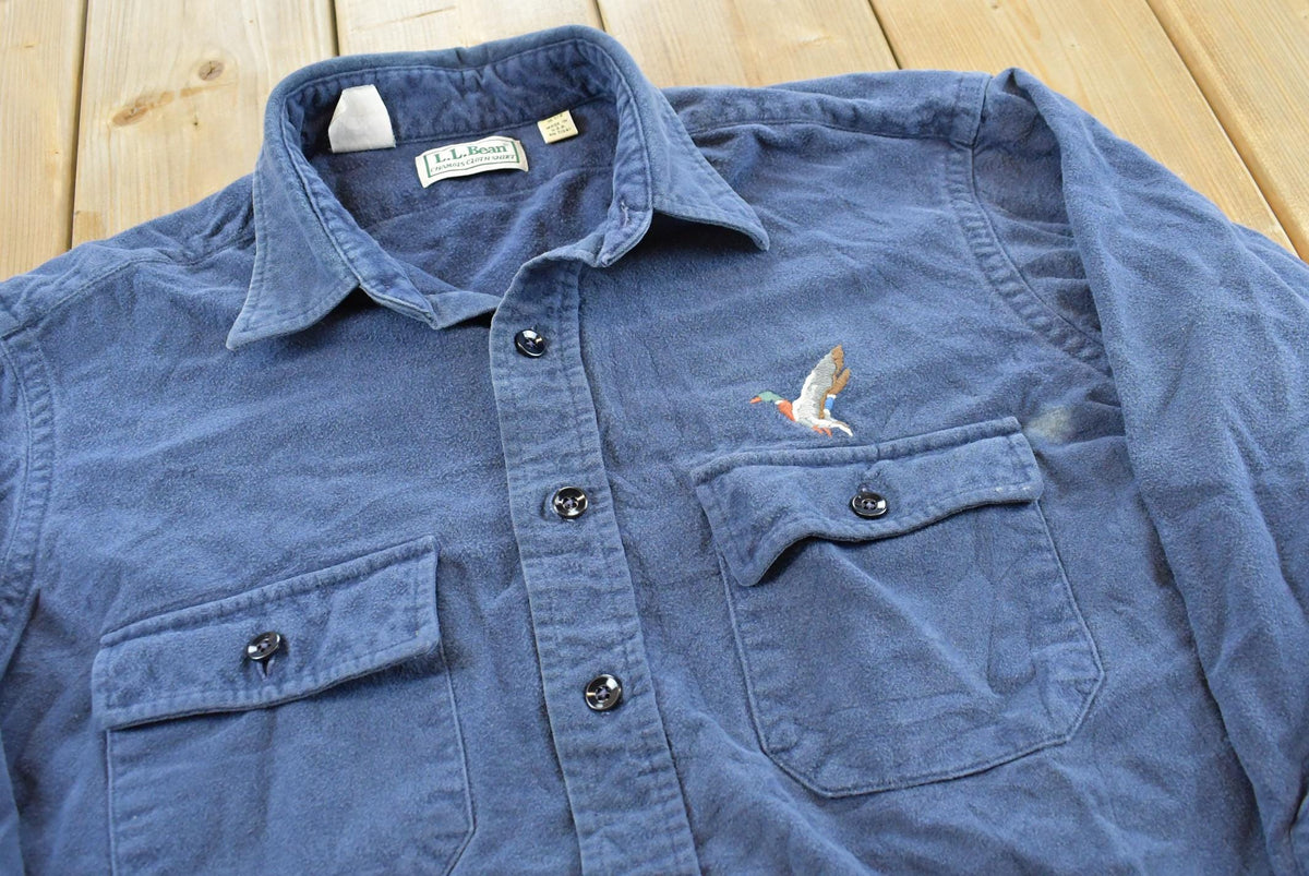 Vintage 1990s L.L. Bean Blue Chamois Cloth Embroidered Duck Button Up Shirt Men's L