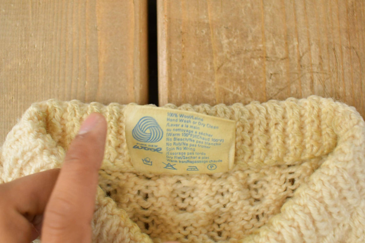 Vintage 1980s Rita Condron Fisherman Ribbed Wool Hand Knit Sweater Men's L