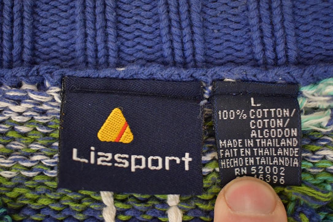 Vintage 1990s Liz Sport Abstract Plaid Knit Cardigan Sweater Women's L