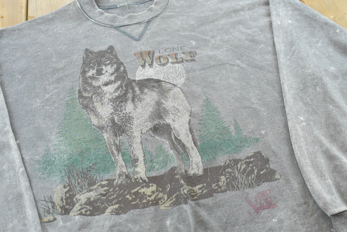 Vintage 1990s Lone Wolf Crewneck Sweatshirt Men's L