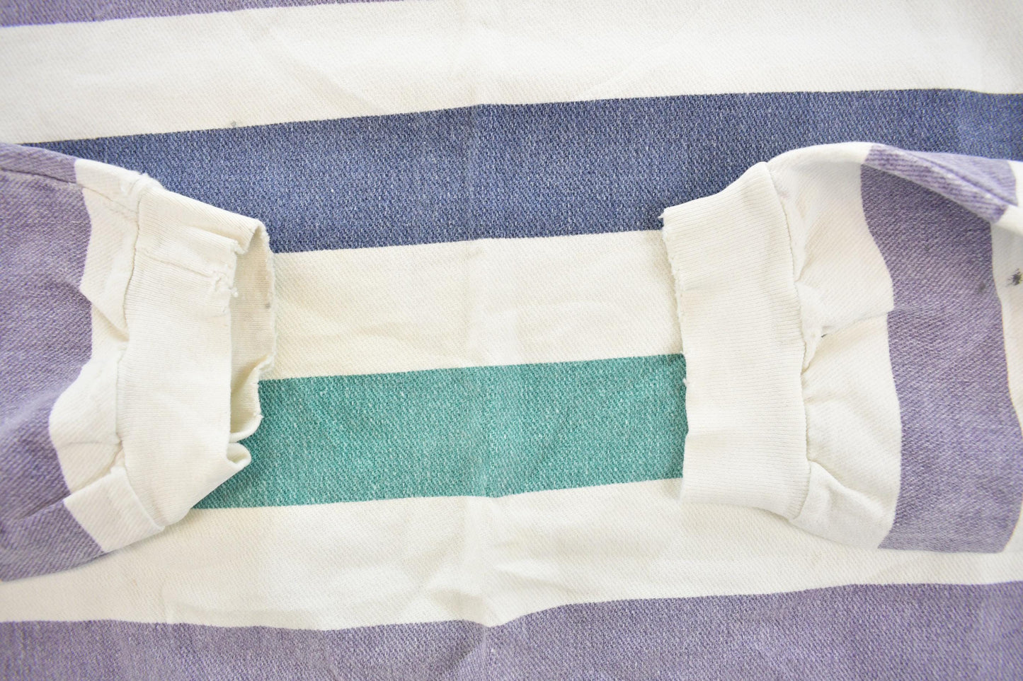Vintage 1990s Rush Distressed Striped Crewneck Sweatshirt Men's XL