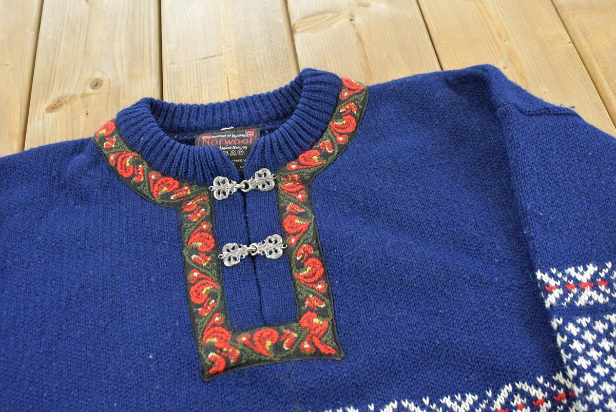 Vintage 1990s Norwool Wool Knit Abstract Pattern Sweater Men's L