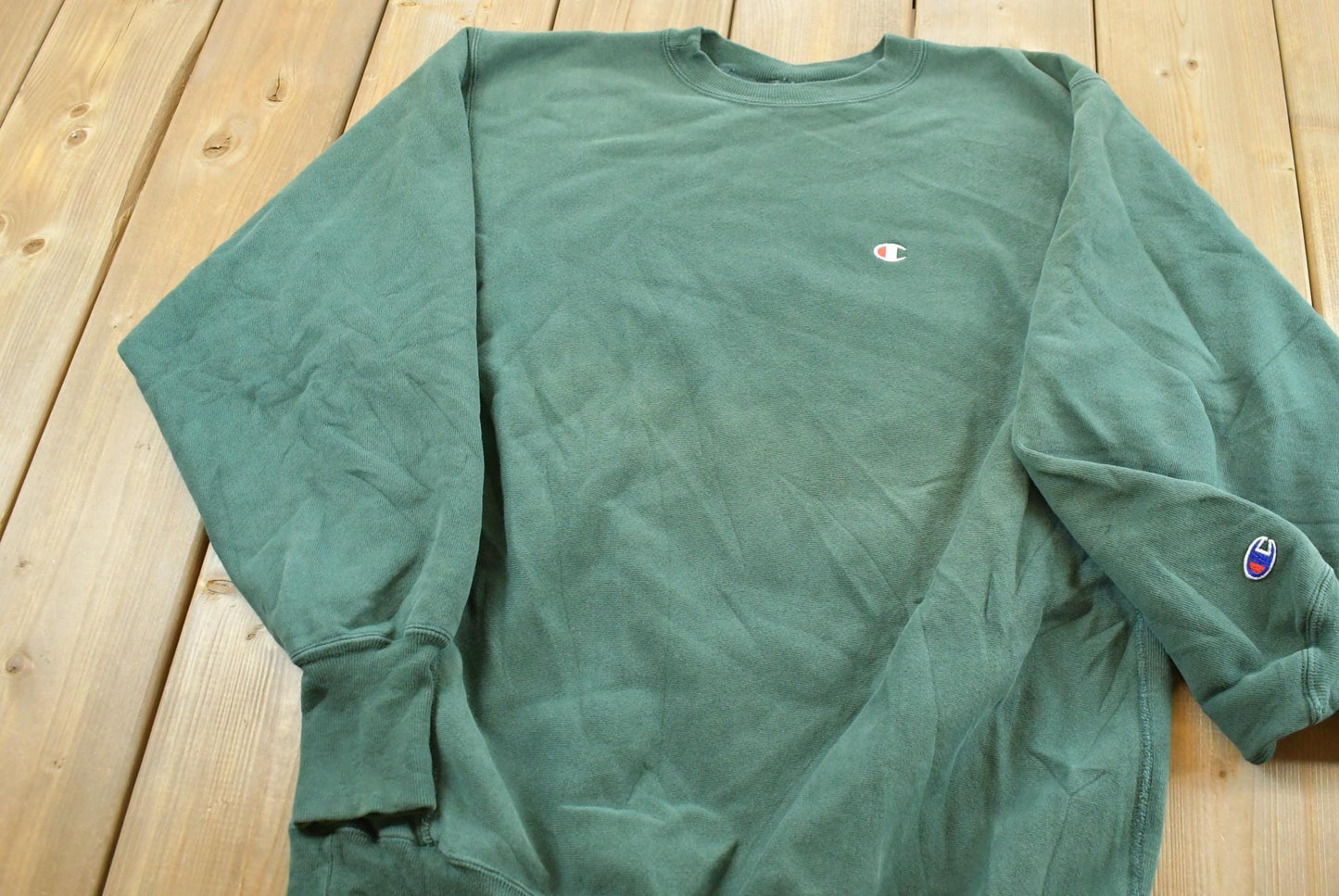 Vintage 1990s Champion Reverse Weave Blank Green Crewneck Sweatshirt Men's L / 90s Streetwear / Athleisure Sportswear