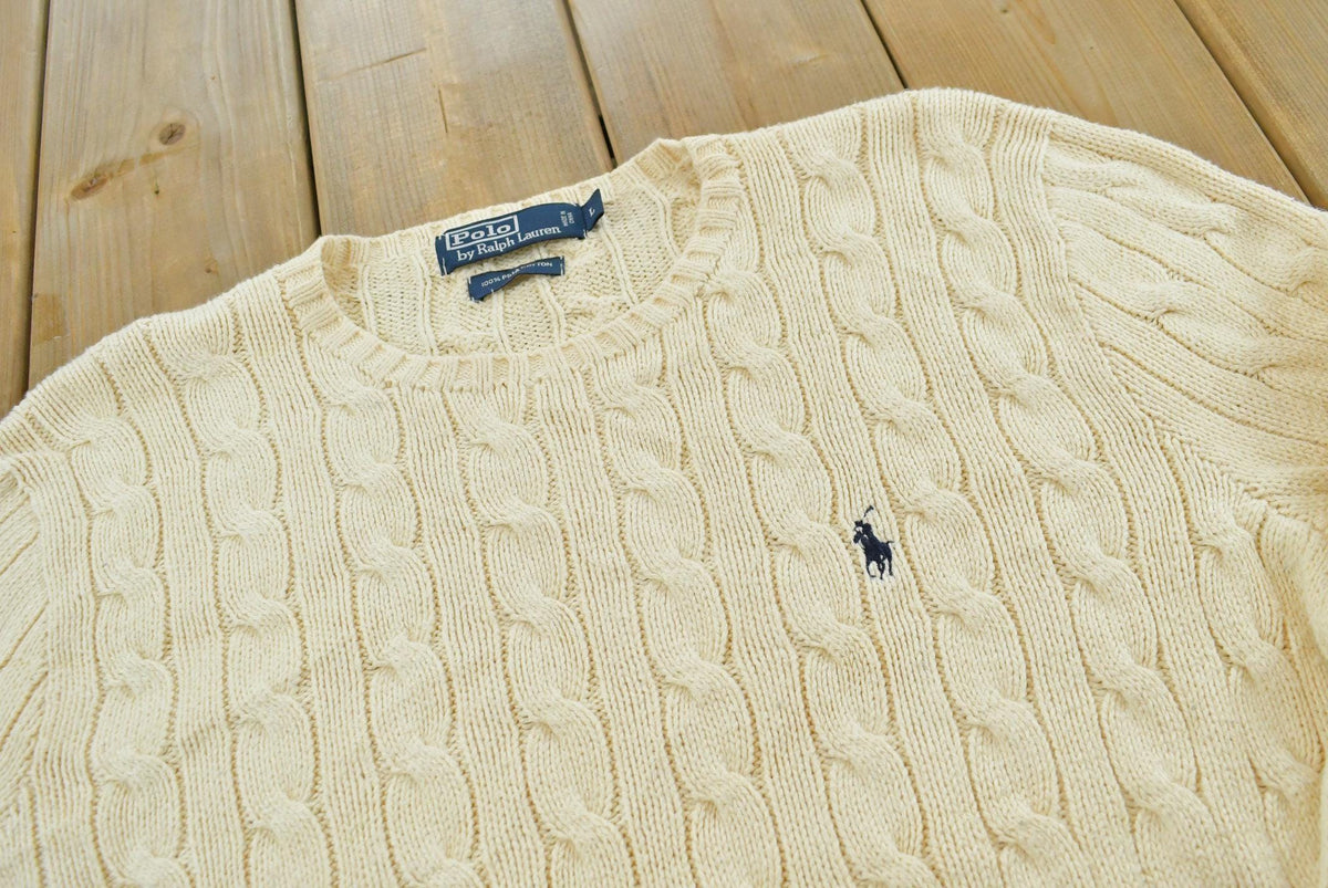 Vintage 1990s Polo Ralph Lauren Cable Knit Pima Cotton Crewneck Sweater Men's L