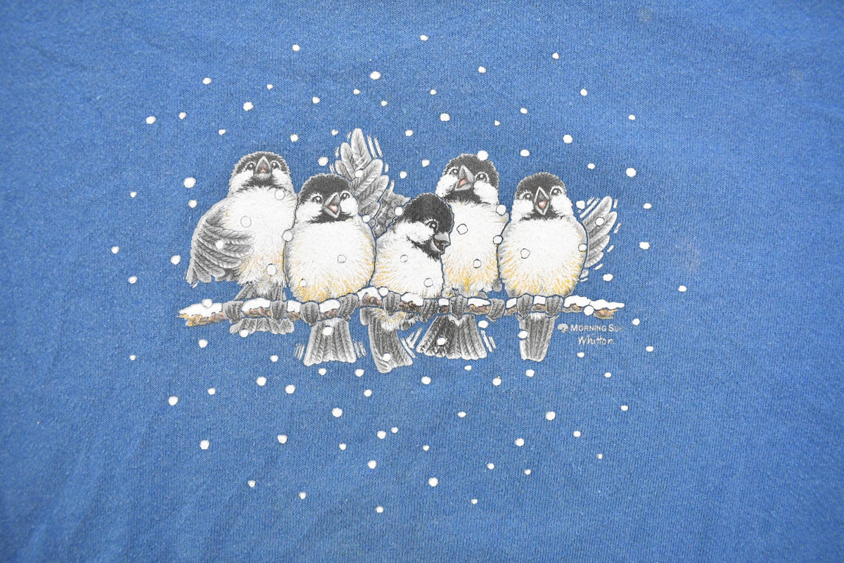 Vintage 1990s Morning Sun Chickadee Birds Graphic Crewneck Sweatshirt Women's L