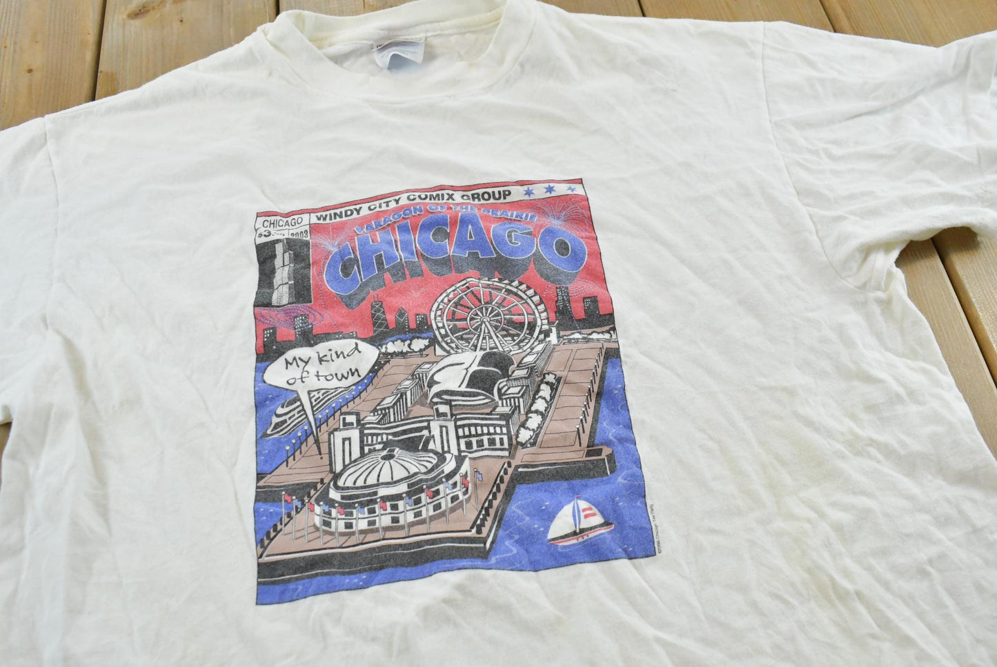 Vintage 1996 Chicago Windy Comix Navy Pier Landmark Travel Souvenir T-Shirt Men's L