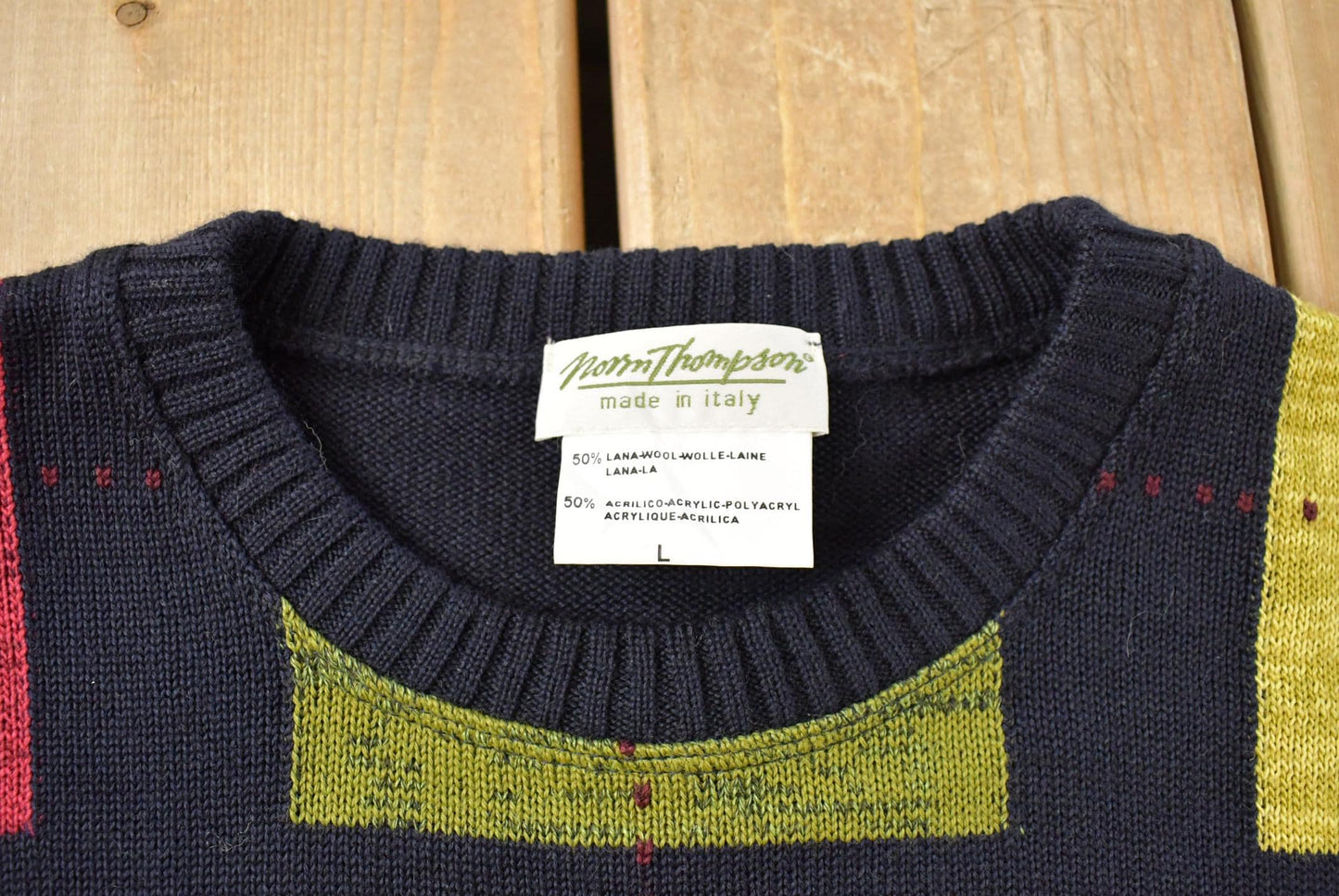 Vintage 1990s Norm Thompson Geometric Wool Knit Crewneck Sweater Men's Large