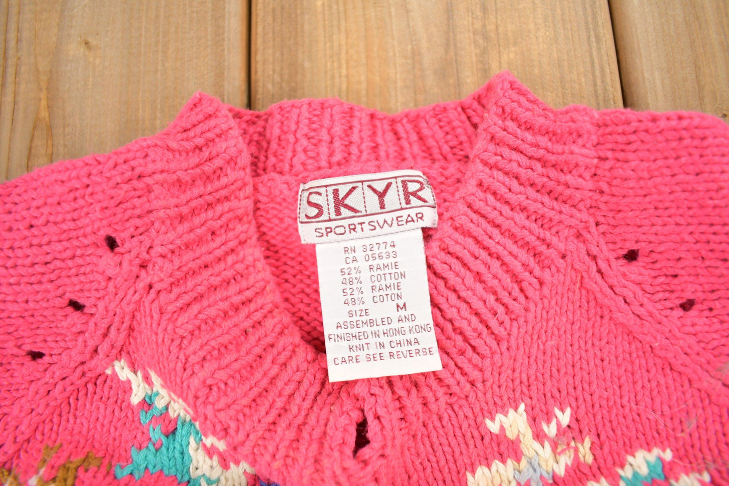 Vintage 1990s Skyr Sportswear Floral Knit Sweater Men's Medium