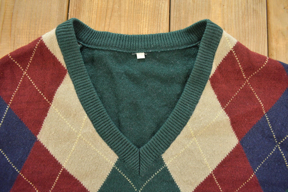 Vintage 1990s Argyle Knit V-Neck Pullover Sweater Men's L