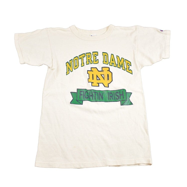 Vintage 1980s University Of Notre Dame Fighting Irish Champion T Shirt Single Stitch Collegiate Shirt Men's XS