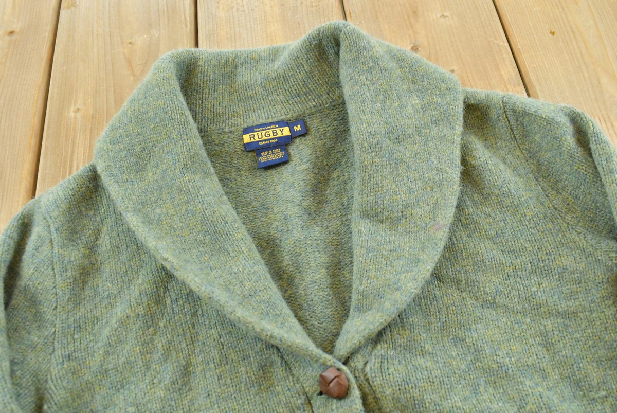 Vintage 2000s Ralph Lauren Rugby Wool Knit Shawl Collar Cardigan Sweater Women's M