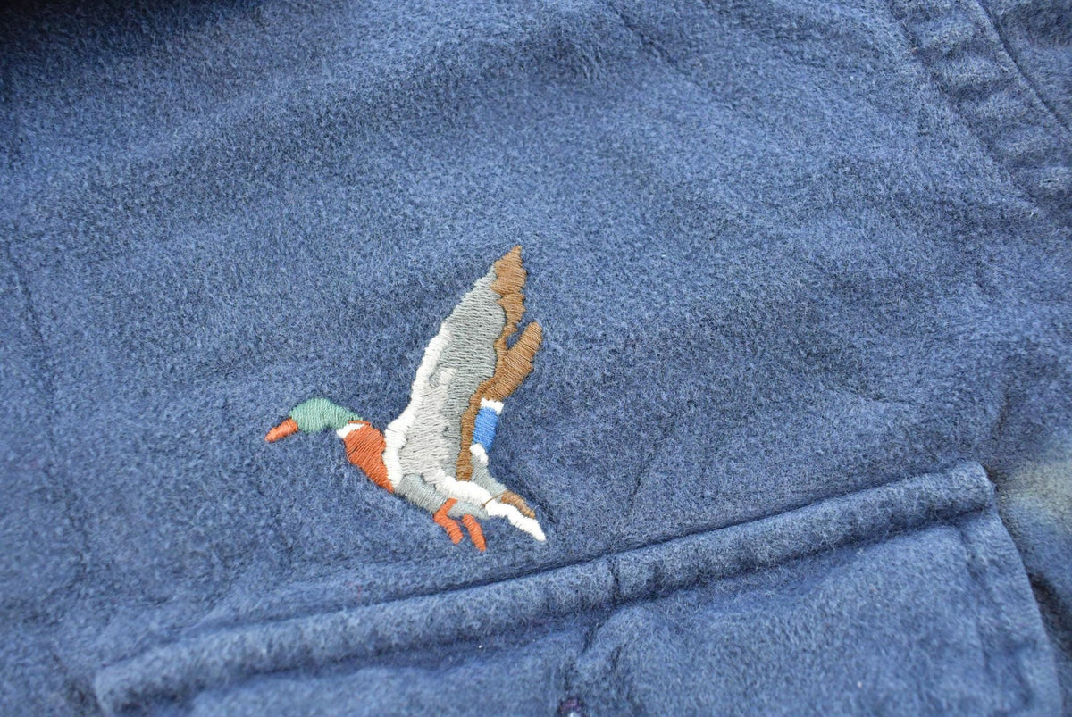 Vintage 1990s L.L. Bean Blue Chamois Cloth Embroidered Duck Button Up Shirt Men's L
