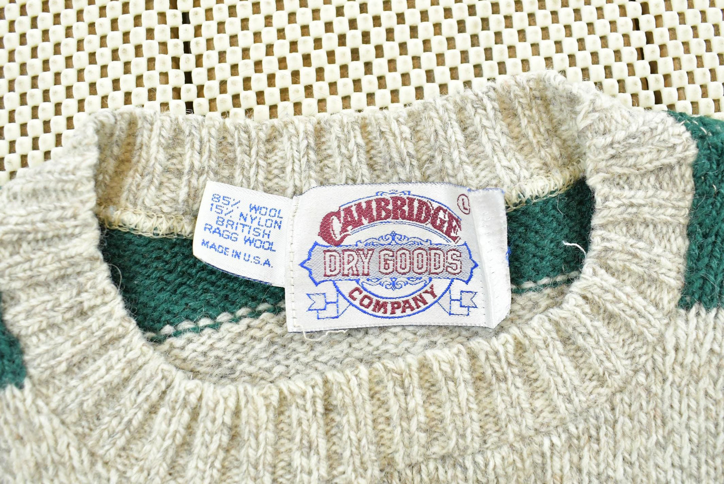 Vintage 1990s Cambridge Dry Goods Striped Knit Wool Crewneck Sweater Men's S
