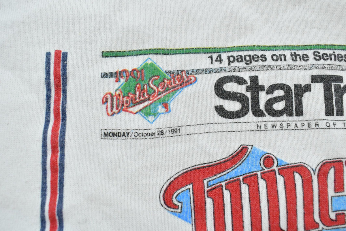 Vintage 1991 Minnesota Twins World Series Newspaper MLB Baseball Crewneck Sweatshirt Men's L
