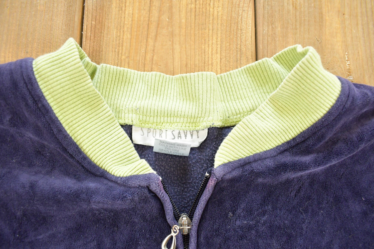 Vintage 1990s Sports Savvy Velour Zip Up Track Suit Women's L