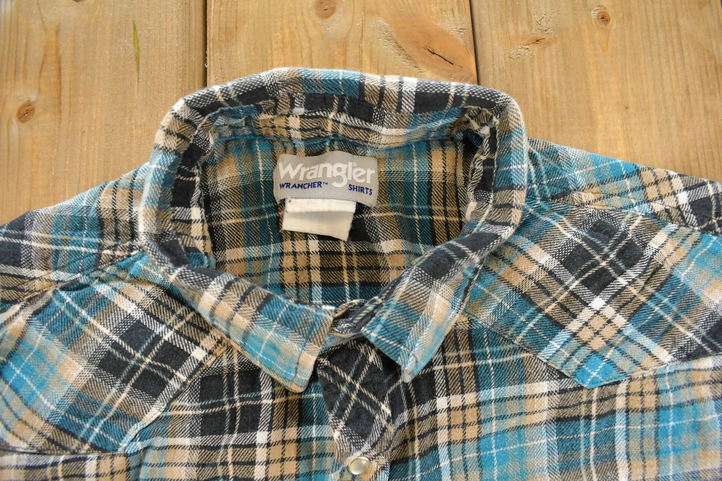 Vintage 1990s Wrangler Wrancher Plaid Flannel Pearl Snap Button Up Shirt Men's XL