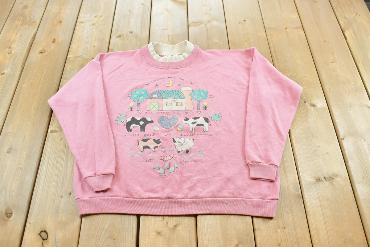 Vintage 1990s Gopher Sport Cow Sheep Pig Friendship Farm Crewneck Sweatshirt Women's L / Made In USA / 90s Nature Animal Outdoors