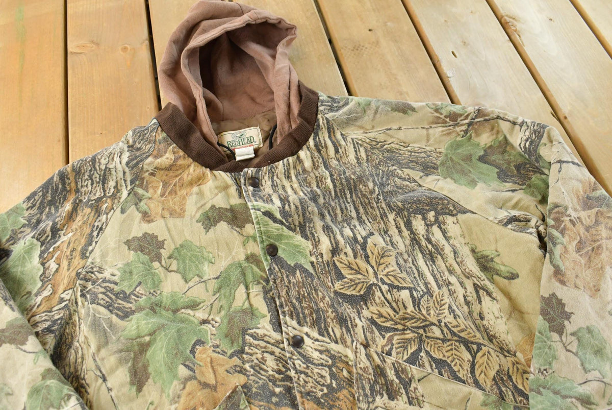 Vintage 1990s RedHead RealTree Camo Full Zip Snaps Insulated Hooded Jacket Men's 2XL