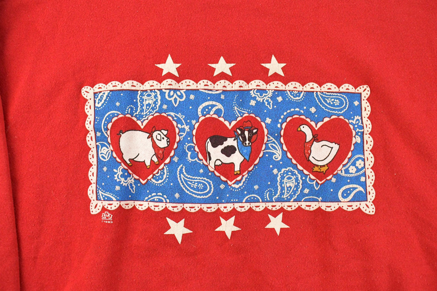 Vintage 1990s Cotton Grove Hearts Cute Collared Sweatshirt Women's 3XL