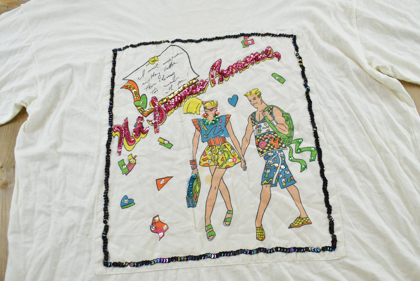 Vintage 1980s Take Away Hot Summer Romance Sequins Shoulder Pads T-Shirt Women's 2XL