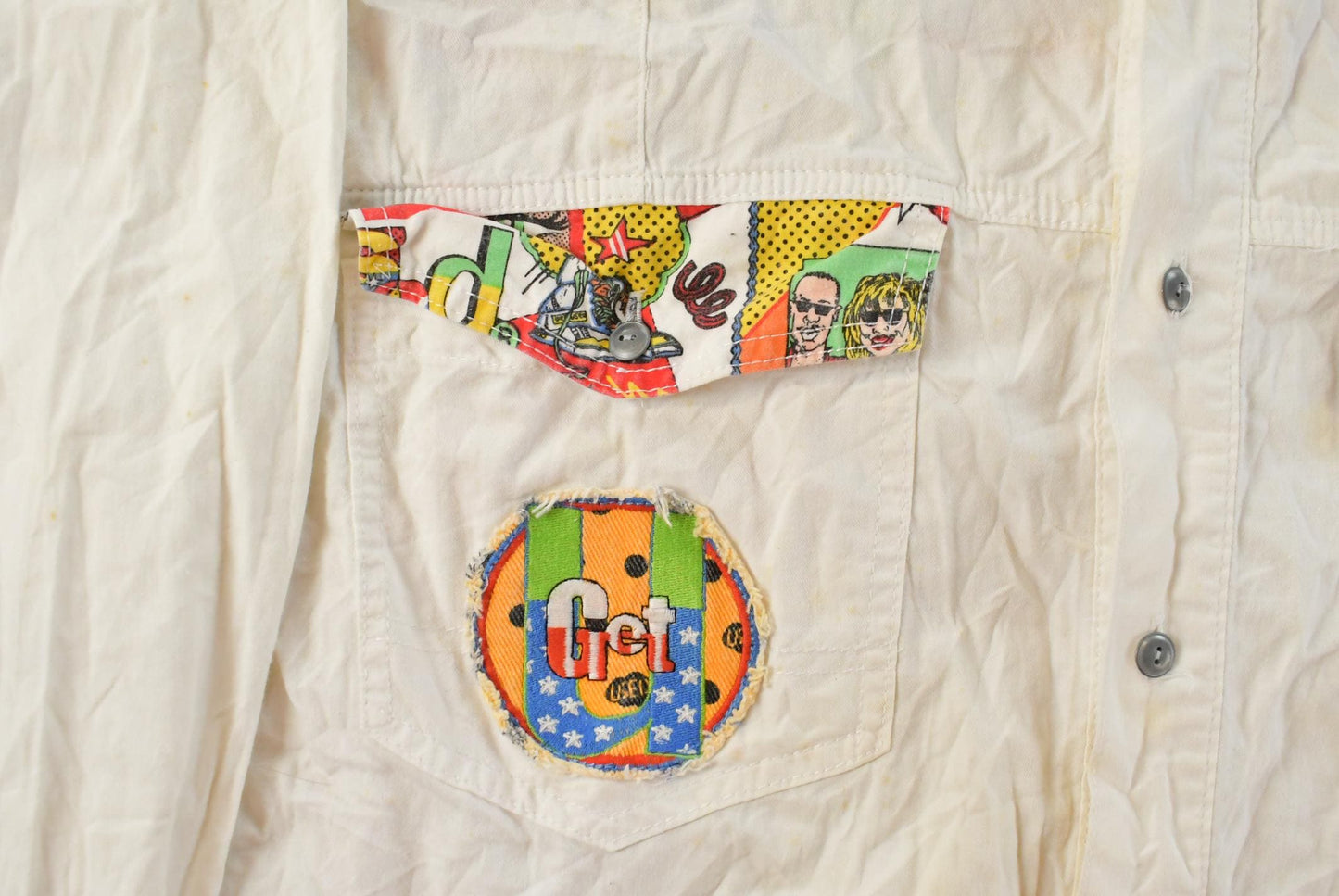 Vintage 1990s Get Used By Elie Pop Comic Art Button Up Shirt Men's L-XL