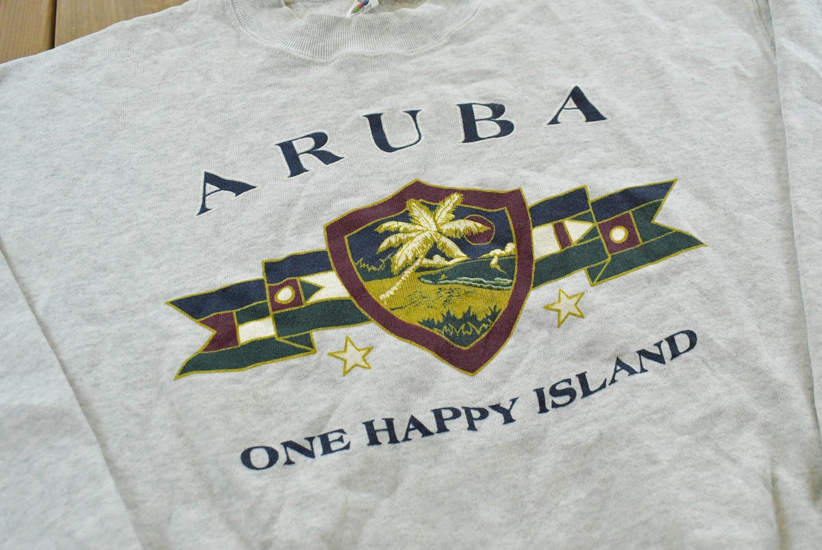 Vintage 1990s Aruba One Happy Island Graphic Travel Crewneck Sweatshirt Men's M