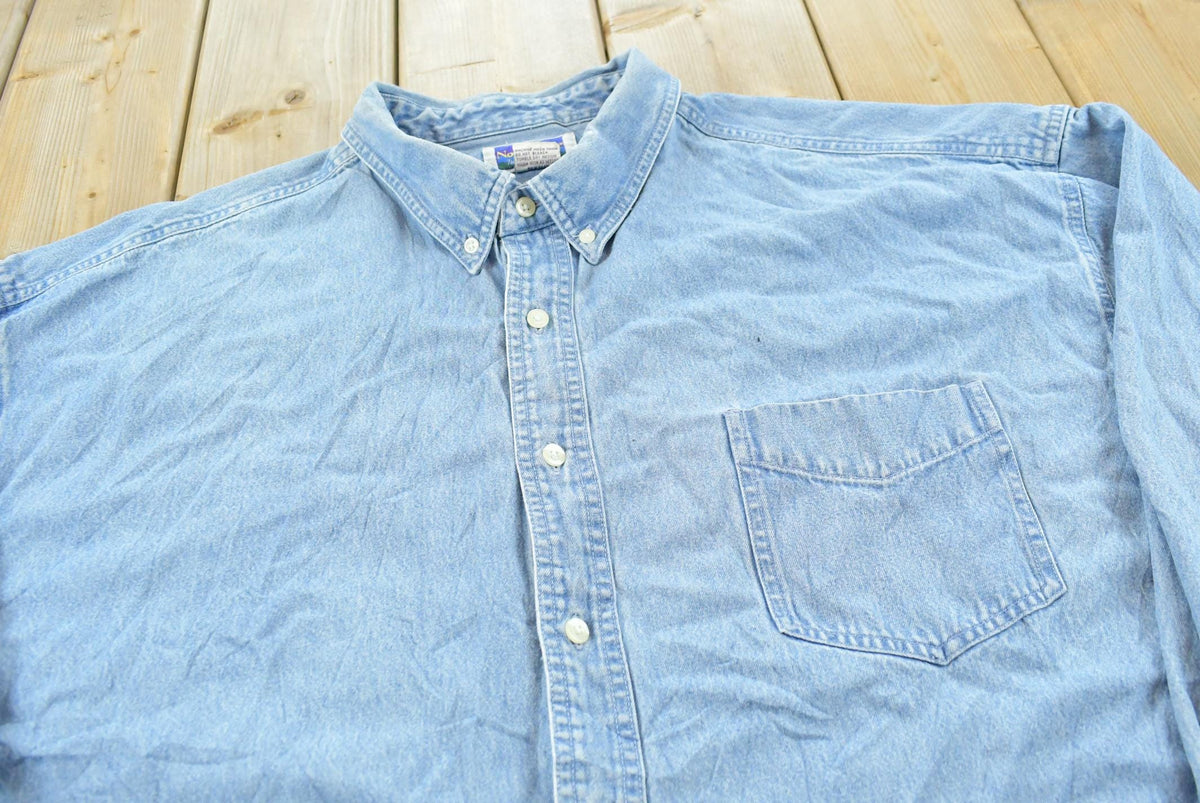 Vintage 1990s North Crest Denim Button Up Shirt Men's 3XL