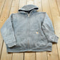 Vintage 1990s Faded Carhartt Full Zip Quilted Lined Hoodie Jacket Sweatshirt Men's XL / 90s Workwear / Heavyweight / Rain Defender