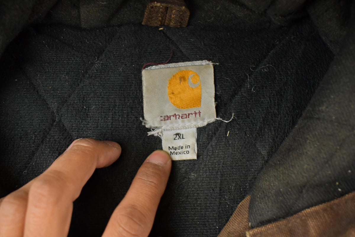 Vintage 2000s Carhartt Distressed Brown Canvas Hooded Jacket Men's 2XL