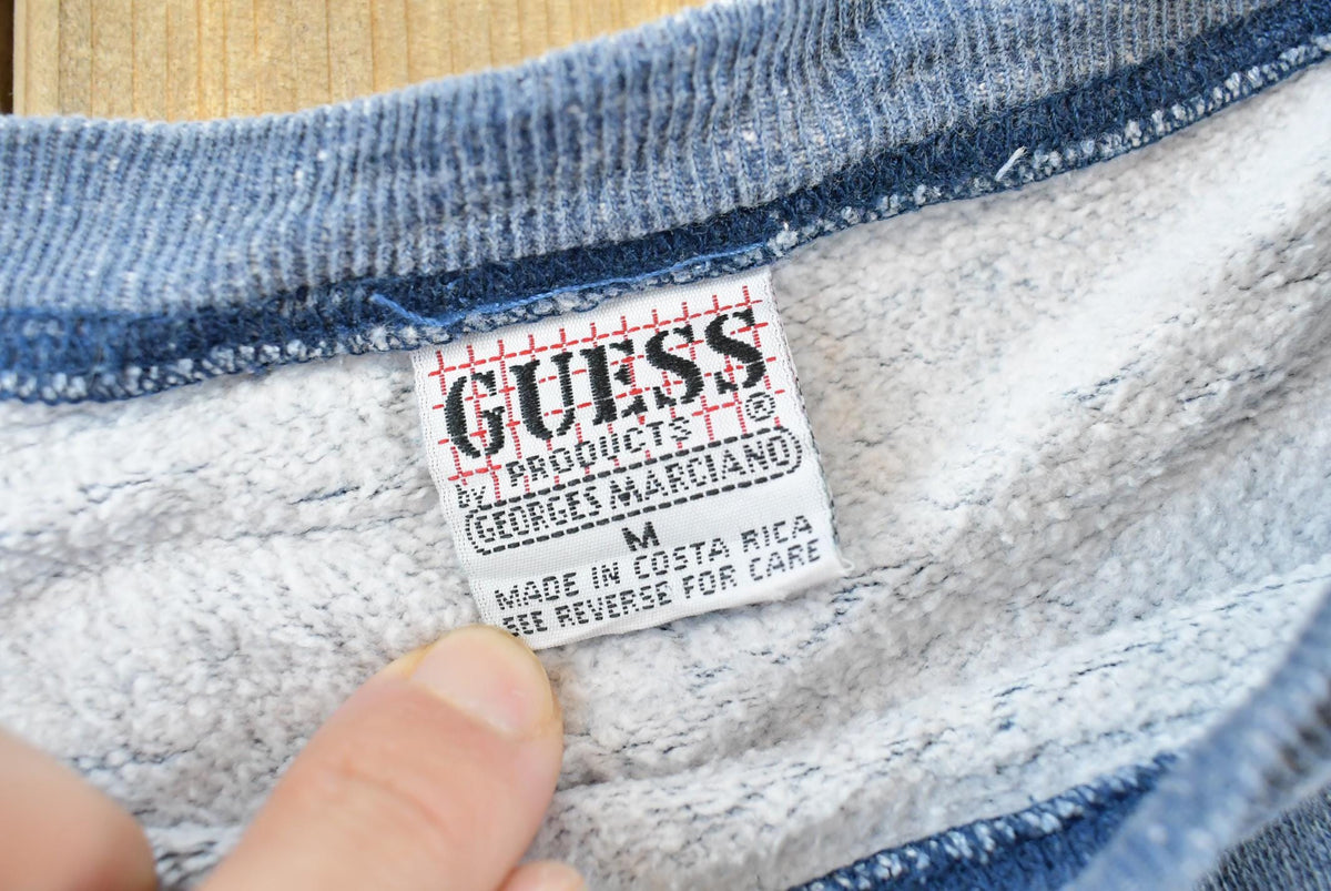 Vintage 1990s Guess Jeans Striped Embroidered Spellout Crewneck Sweatshirt Men's M