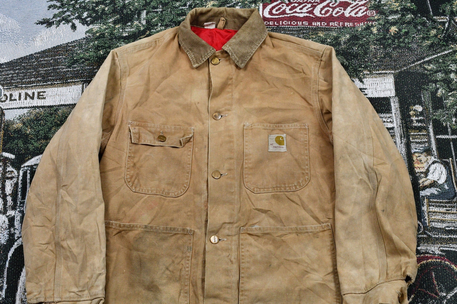 Carhartt Clothing > Gender Neutral Adult Clothing > Jackets & Coats Vintage 1970s Distressed Carhartt Chore Coat Men's Large